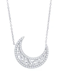 Cubic Zirconia Moon Necklace in Fine Silver Plate