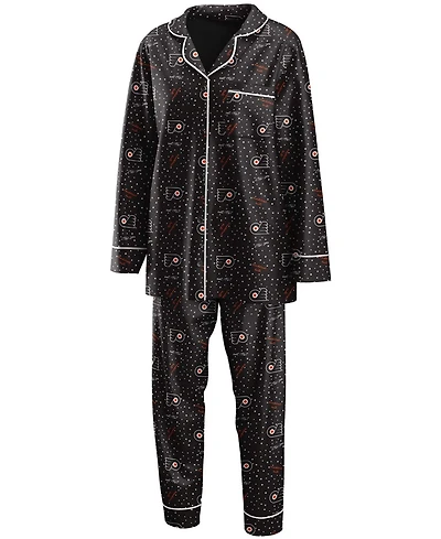 Women's Black Philadelphia Flyers Long Sleeve Button-Up Shirt Pants Sleep Set