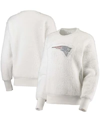 Women's White New England Patriots Milestone Tracker Pullover Sweatshirt