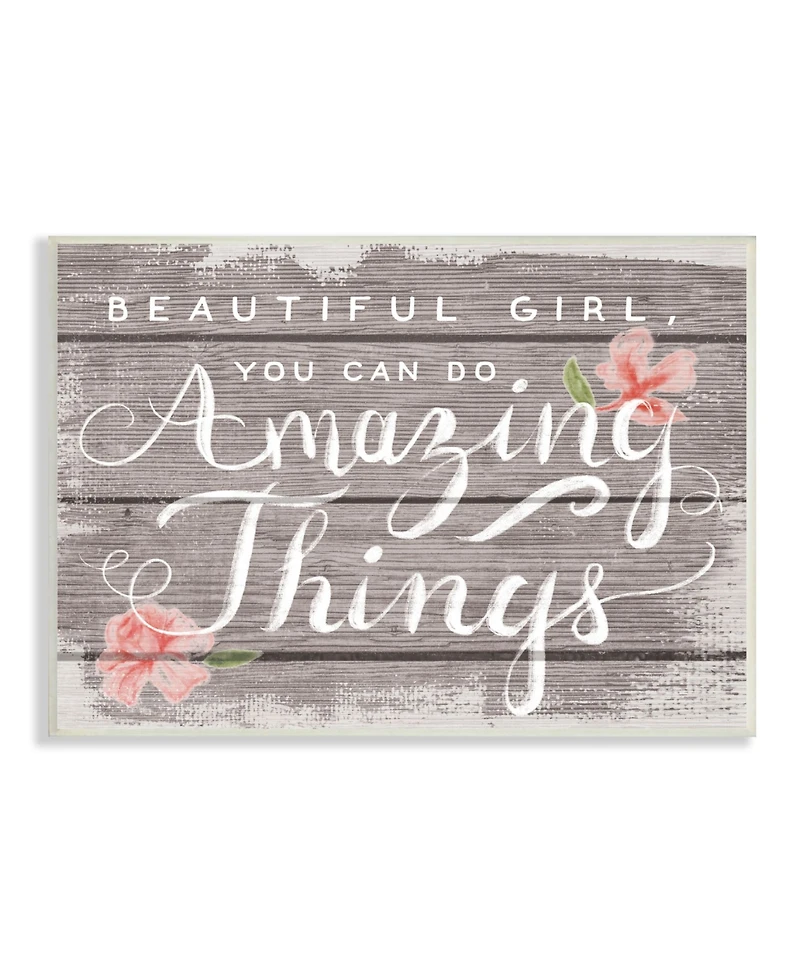 Stupell Industries Beautiful Girl Inspirational Kids Flower Word Design Wall Plaque Art, 13" x 19"