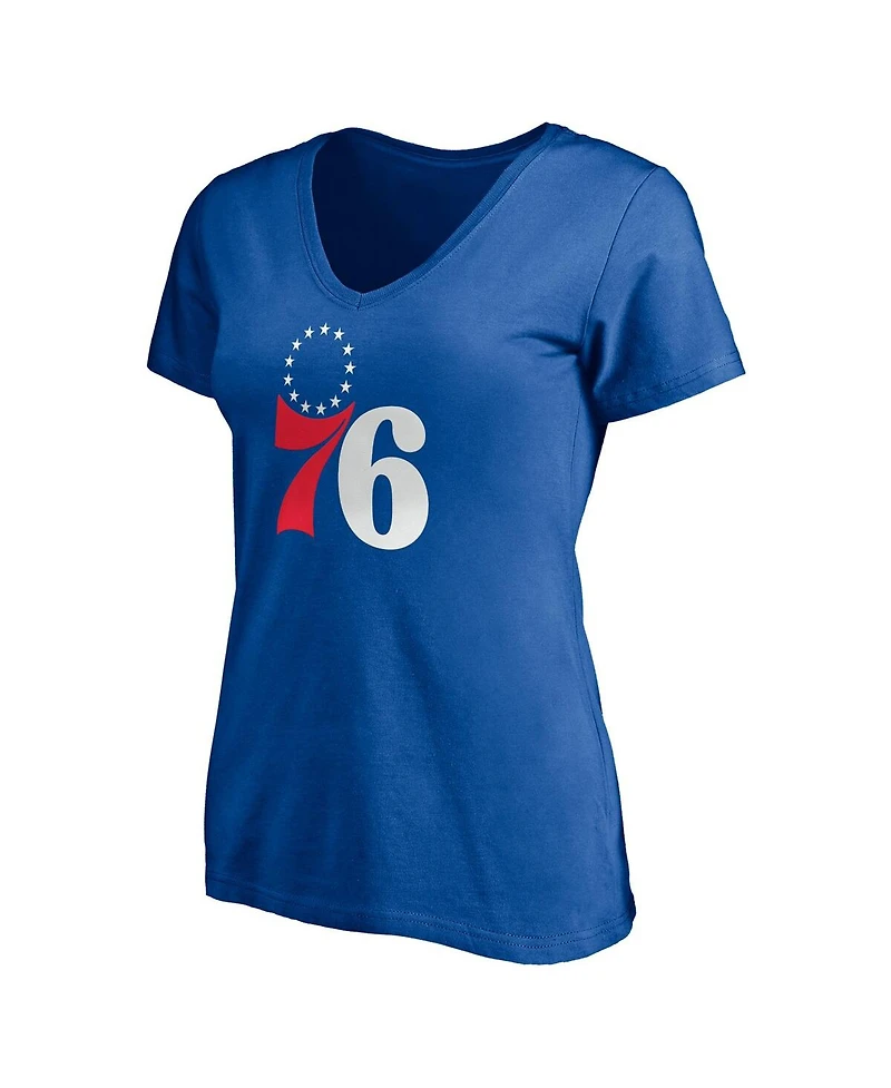 Women's Ben Simmons Royal Philadelphia 76Ers Playmaker Logo Name Number V-Neck T-Shirt