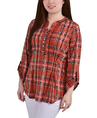 Petite Plaid Y Neck Top