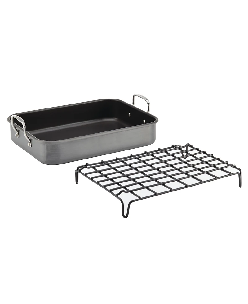 Rachael Ray Hard-Anodized Non-Stick 12" x 16" Roaster & Dual-Height Rack