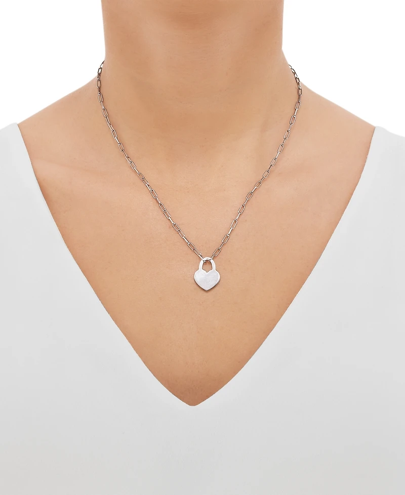 Heart Padlock Paperclip Link 18" Pendant Necklace in 18k Gold-Plated Sterling Silver (Also in Sterling Silver)