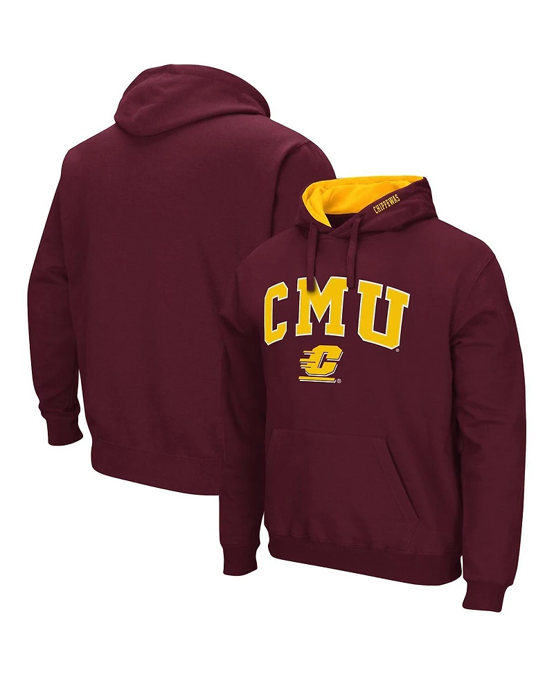 Men's Maroon Cent. Michigan Chippewas Arch and Logo Pullover Hoodie