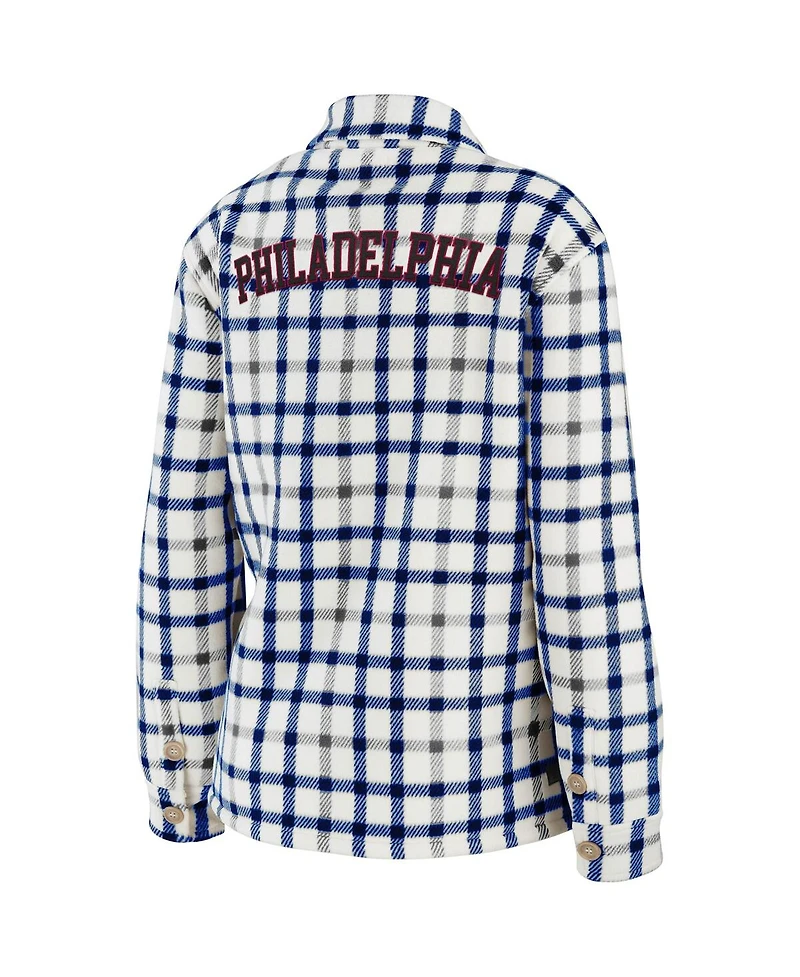 Women's Oatmeal Philadelphia 76ers Plaid Button-Up Shirt Jacket