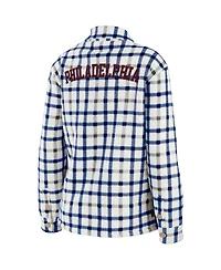 Women's Oatmeal Philadelphia 76ers Plaid Button-Up Shirt Jacket