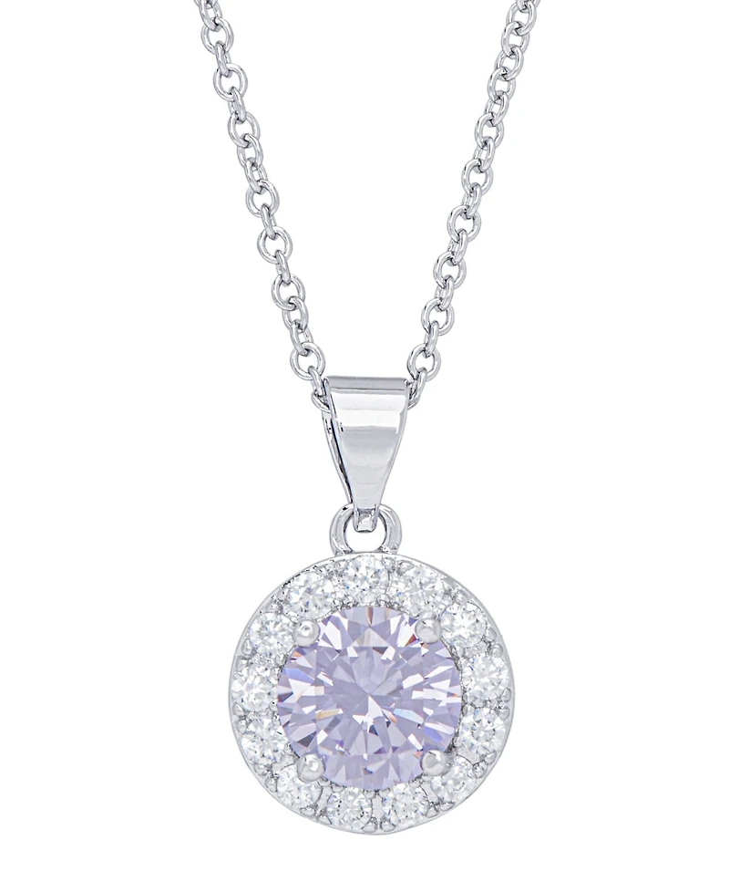 Cubic Zirconia Round Halo Pendant and Earrings Set in Fine Silver Plate, 2 Piece