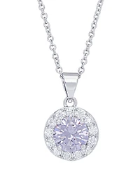Cubic Zirconia Round Halo Pendant and Earrings Set in Fine Silver Plate, 2 Piece