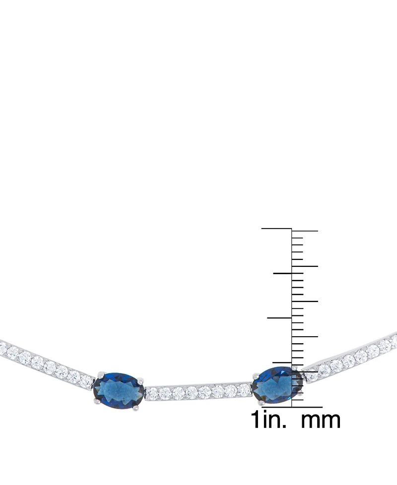 Lab Created Sapphire and Cubic Zirconia Oval Adjustable Bolo Bracelet in Fine Silver Plate