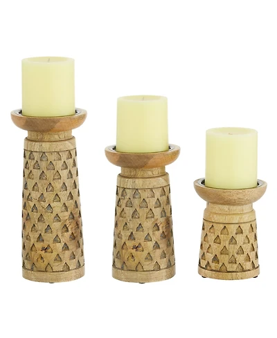 Mango Wood Natural Candle Holder, Set of 3