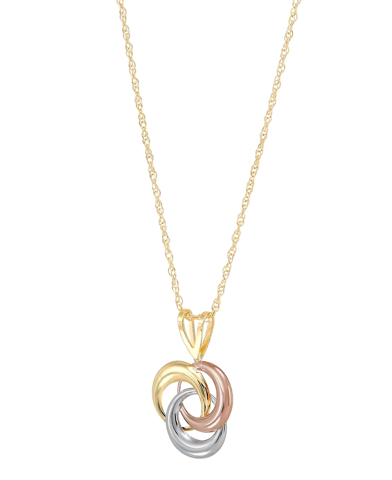 Tricolor Love Knot 18" Pendant Necklace in 10k Yellow, White & Rose Gold