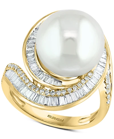Effy Cultured Freshwater Pearl (12-1/2mm) & Diamond (3/4 ct. t.w.) Ring 14k White Gold (Also Available Yellow Rose Gold)