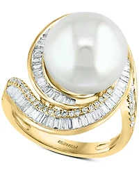 Effy Cultured Freshwater Pearl (12-1/2mm) & Diamond (3/4 ct. t.w.) Ring 14k White Gold (Also Available Yellow Rose Gold)