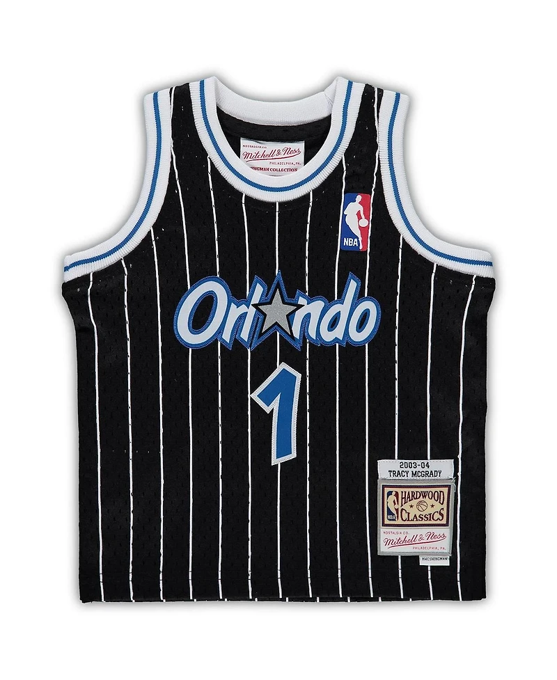 Baby Boys and Girls Mitchell & Ness Tracy McGrady Black Distressed Orlando Magic 2003/04 Hardwood Classics Retired Player Jersey