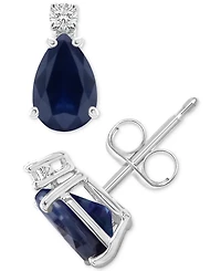 Sapphire (1-7/8 ct. t.w.) & Diamond Accent Stud Earrings 14k White Gold (Also Emerald Ruby)