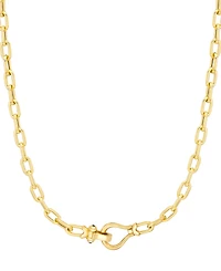 Black Spinel Horseshoe Clasp Paperclip Link 18" Chain Necklace in 14k Gold-Plated Sterling Silver