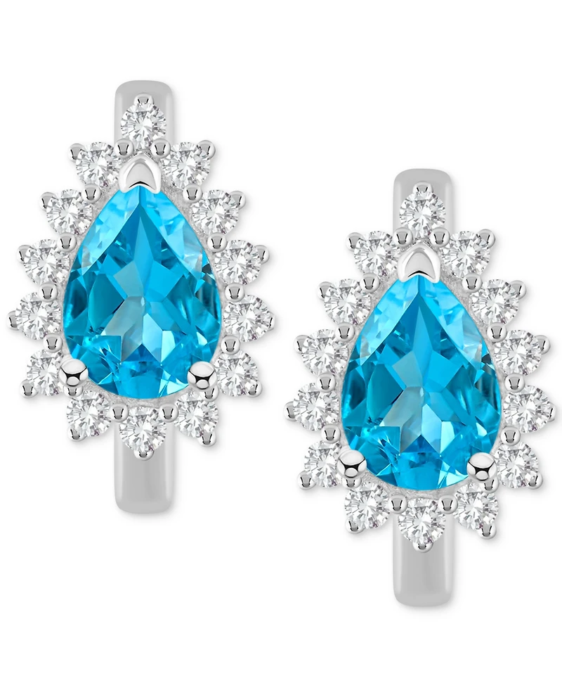 Amethyst (1-1/3 ct. t.w.) & White Topaz (1/3 Hoop Earrings Sterling Silver (Also Available Citrine, Rhodolite Garnet, Peridot, Blue