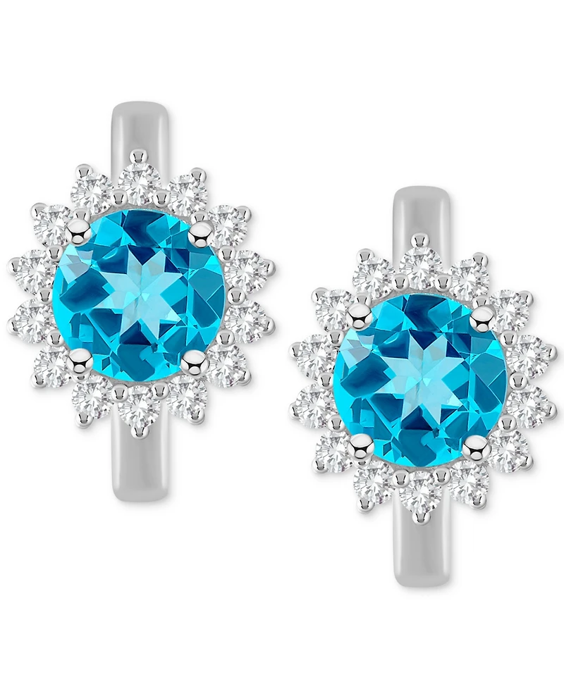 Rhodolite Garnet (2-1/5 ct. t.w.) & White Topaz (1/2 Halo Hoop Earrings Sterling Silver (Also Peridot, Blue Topaz, Amethyst Citrine)