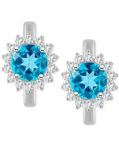 Rhodolite Garnet (2-1/5 ct. t.w.) & White Topaz (1/2 Halo Hoop Earrings Sterling Silver (Also Peridot, Blue Topaz, Amethyst Citrine)