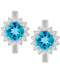 Rhodolite Garnet (2-1/5 ct. t.w.) & White Topaz (1/2 Halo Hoop Earrings Sterling Silver (Also Peridot, Blue Topaz, Amethyst Citrine)