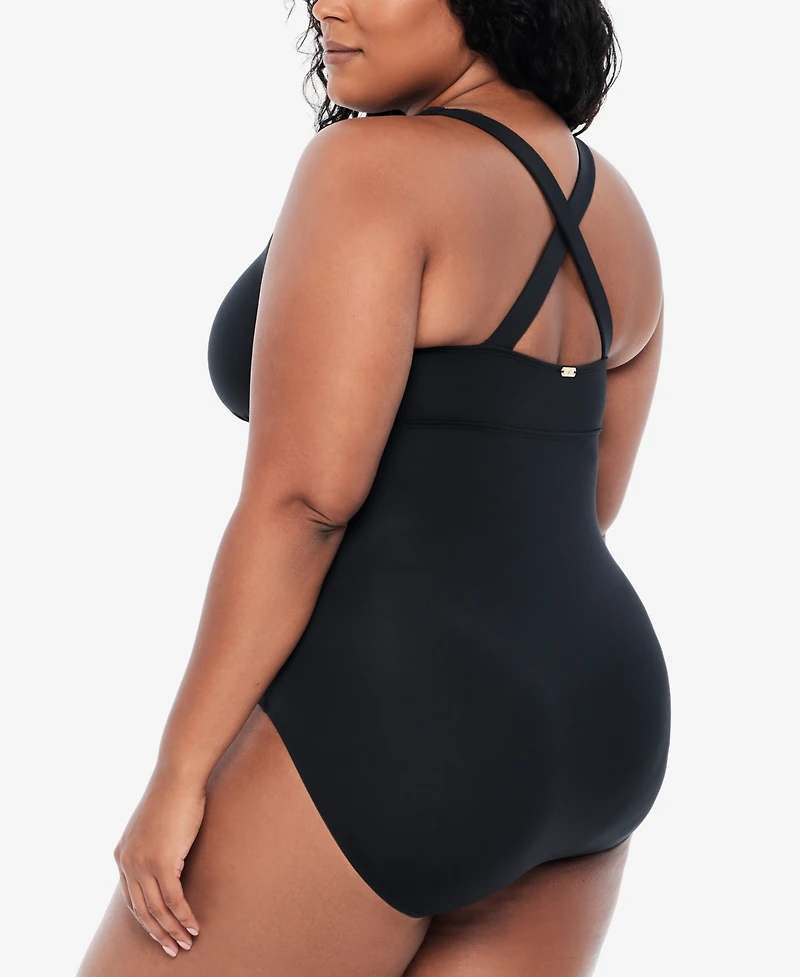 Lauren Ralph Lauren Plus Size Tummy-Control Shaping Plunge One-Piece Swimsuit