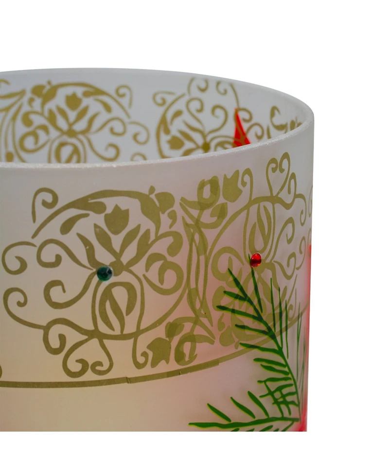 10" Hand-Painted Poinsettias and Flameless Glass Christmas Candle Holder