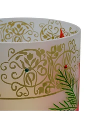 10" Hand-Painted Poinsettias and Flameless Glass Christmas Candle Holder