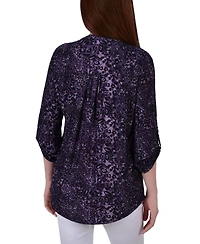 Women's 3/4 Roll Tab Sleeve Y-Neck Top