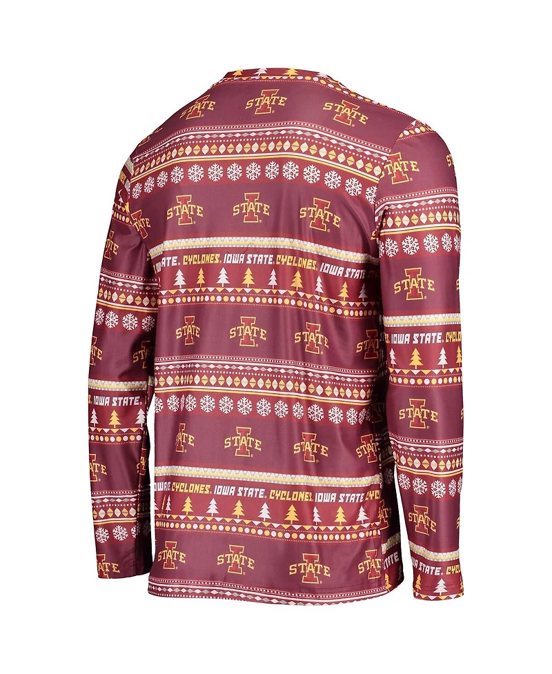 Men's Cardinal Iowa State Cyclones Ugly Sweater Long Sleeve T-shirt and Pants Sleep Set