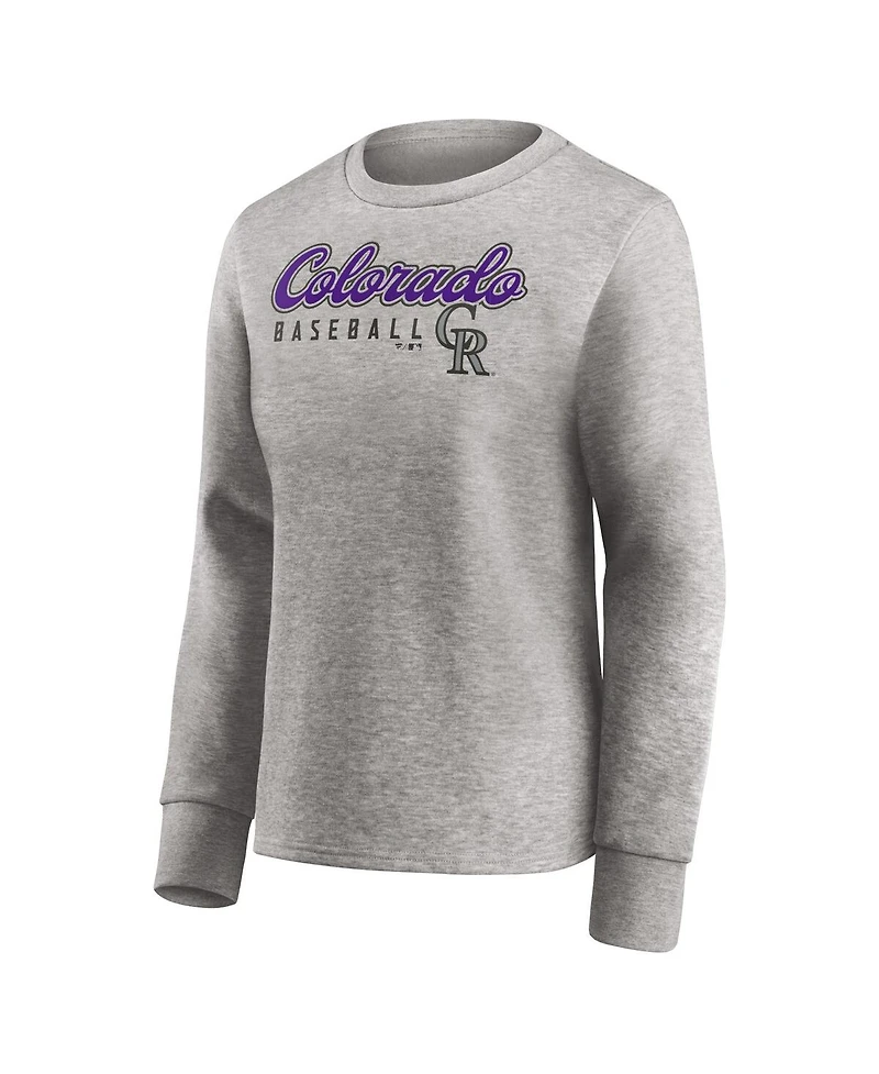 Women's Heathered Gray Colorado Rockies Crew Pullover Sweater