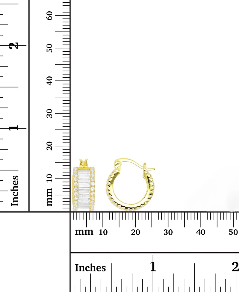Cubic Zirconia Baguette Hoop Earrings in Sterling Silver or 14k Gold-Plated Sterling Silver