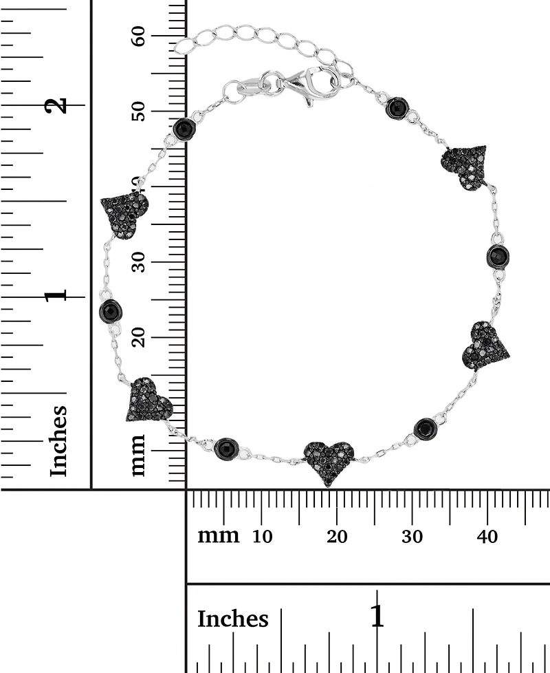 Black Spinel Heart Chain Bracelet (1-1/4 ct. t.w.) in Sterling Silver