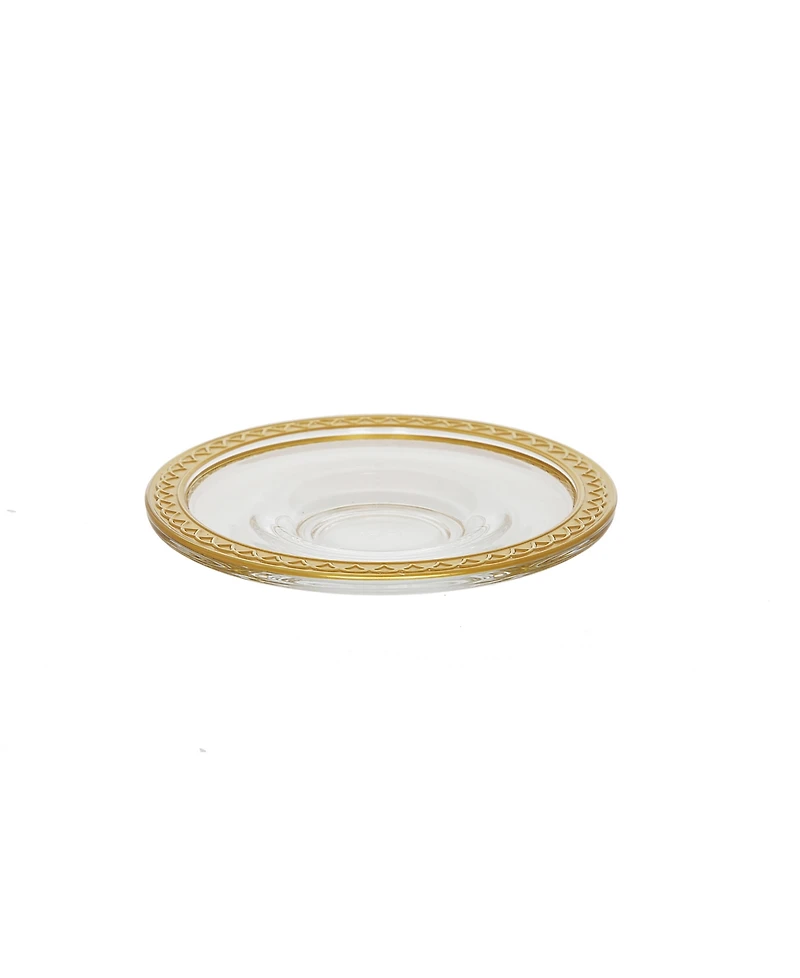 Tea Glasses with Handle and Saucers with Hammered Design, Set of 6 - Gold