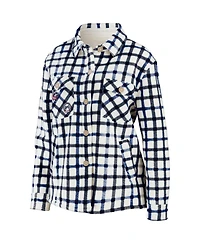 Women's Wear by Erin Andrews Oatmeal Columbus Blue Jackets Plaid Button-Up Shirt Jacket
