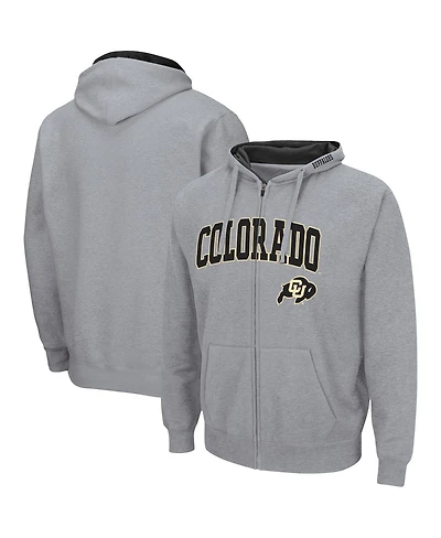 Men's Colosseum Heathered Gray Colorado Buffaloes Arch and Logo 3.0 Full-Zip Hoodie