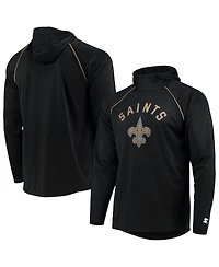 Men's Starter Black New Orleans Saints Raglan Long Sleeve Hoodie T-shirt