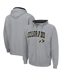 Men's Colosseum Heathered Gray Colorado Buffaloes Arch and Logo 3.0 Full-Zip Hoodie
