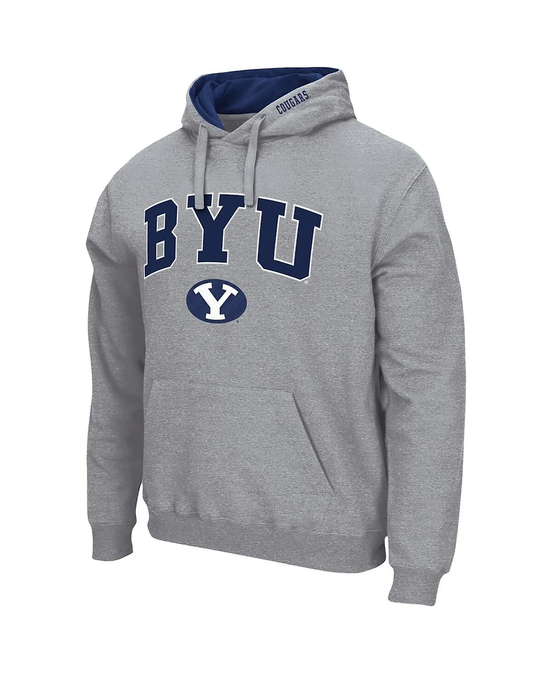 Men's Colosseum Heathered Gray Byu Cougars Arch and Logo 3.0 Pullover Hoodie