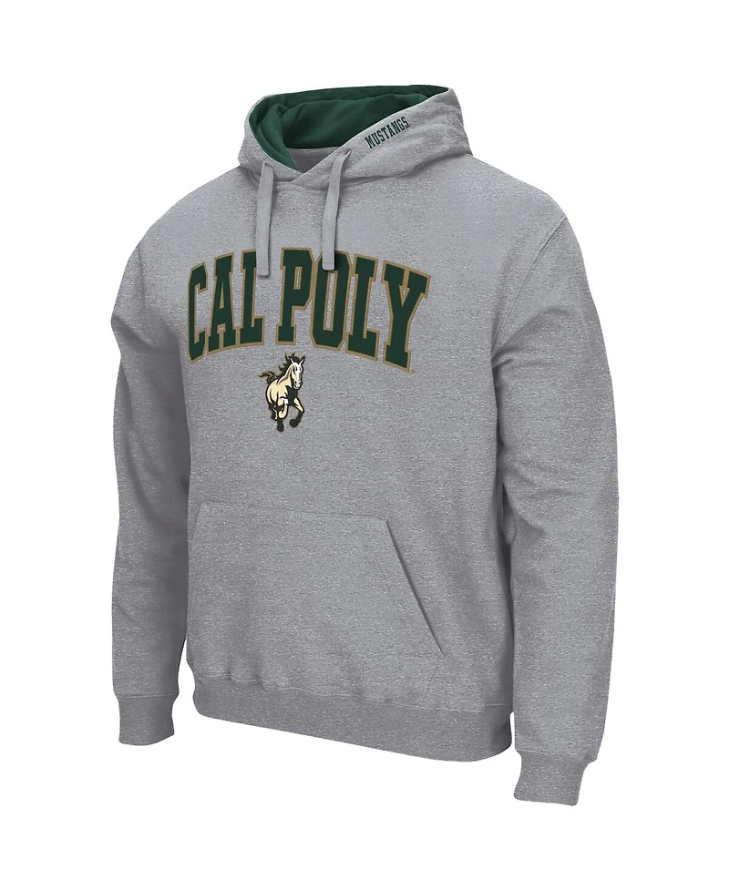 Men's Colosseum Heathered Gray Cal Poly Mustangs Arch and Logo Pullover Hoodie