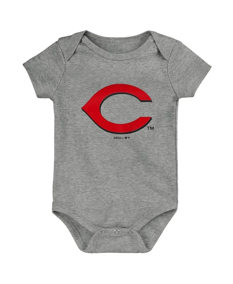 Infant Boys and Girls Red, White and Gray Cincinnati Reds Born To Win 3-Pack Bodysuit Set