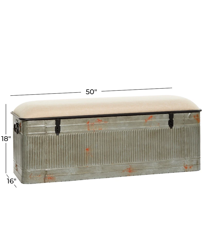 Iron and Fabric Farmhouse Bench