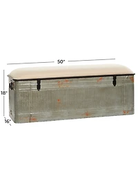 Iron and Fabric Farmhouse Bench