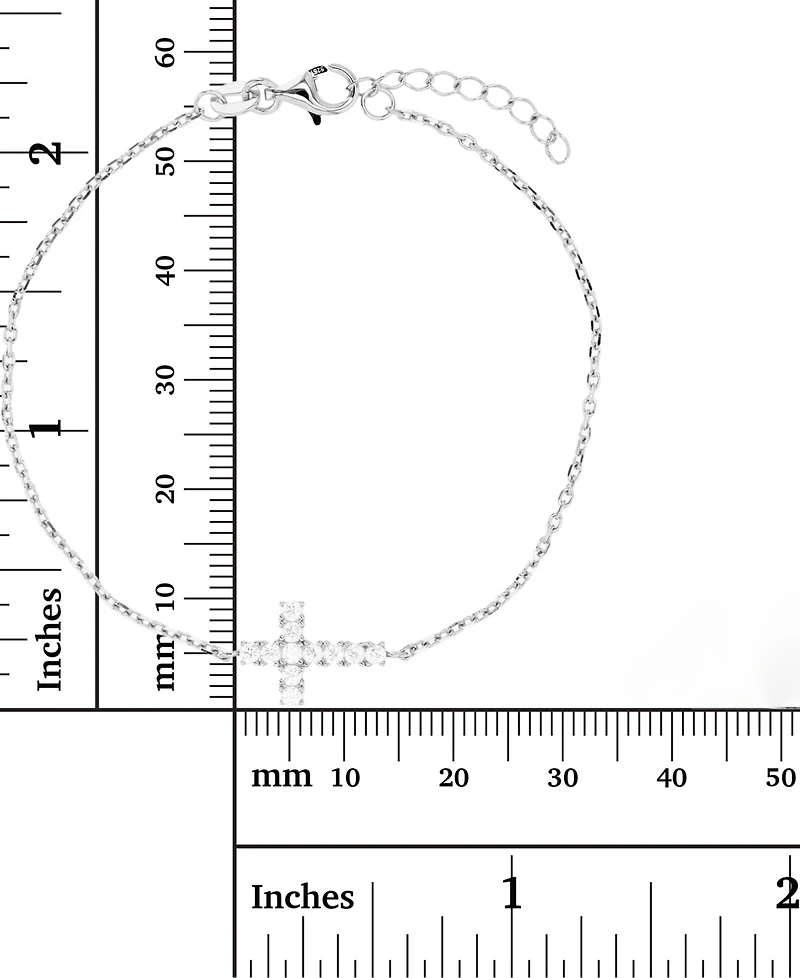 Cubic Zirconia East-West Cross Chain Bracelet in 14k Gold-Plated Sterling Silver