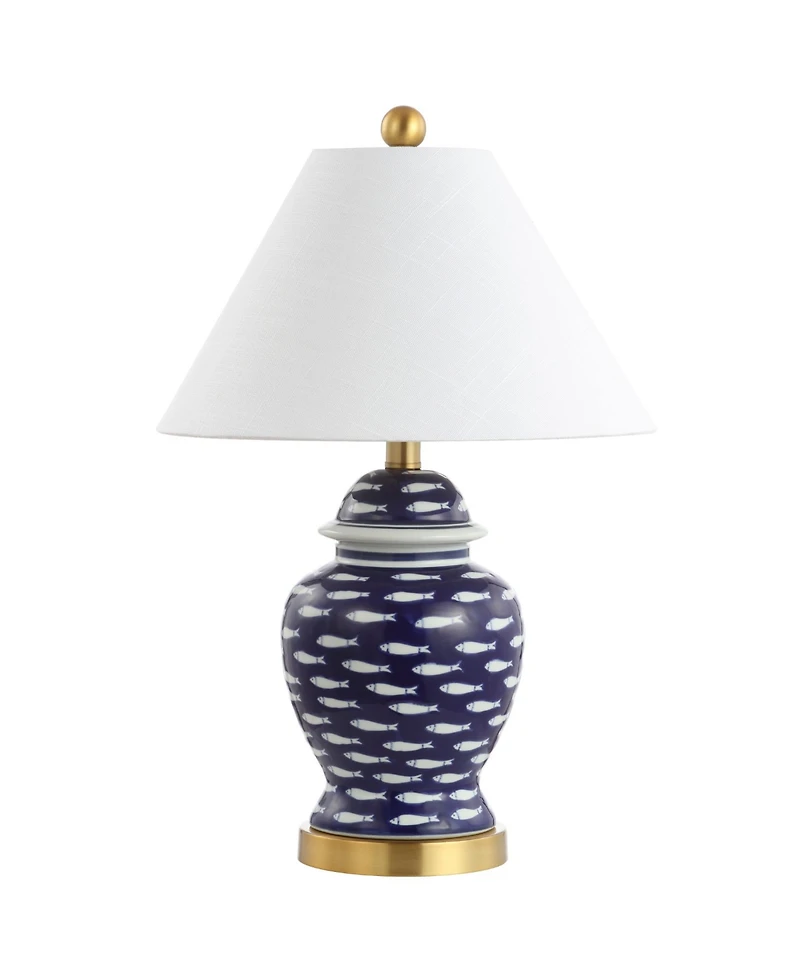 School Of Fish 22" Ginger Jar Ceramic, Led Table Lamp