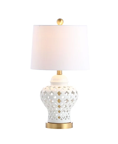 Quatrefoil Fretwork 20.5" Pierced Ginger Jar Ceramic, Led Table Lamp