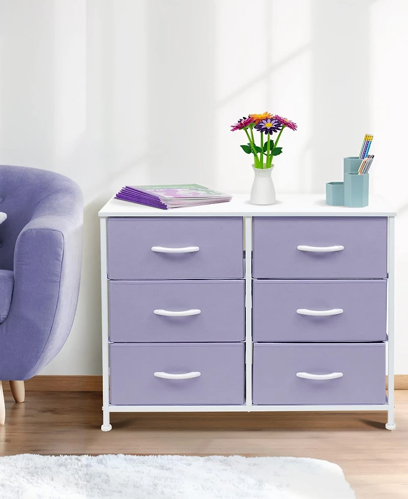 Sorbus 6 Drawers Dresser- Storage Unit with Steel Frame, Wood Top, Fabric Bins - for Bedroom, Closet