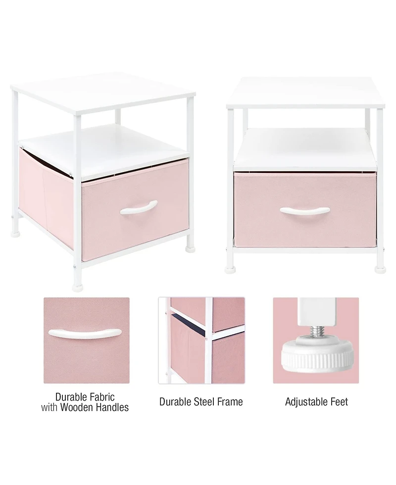 Sorbus 1 Drawers Nightstand with Shelf - Steel Frame, Wood Top & Easy Pull Fabric Bins - Perfect for Home, Bedroom, Office & College Dorm