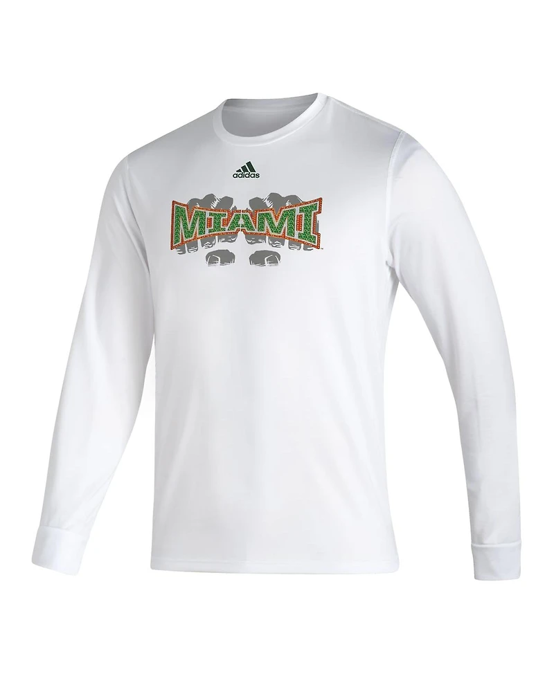 Men's adidas White Miami Hurricanes Touchdown Ring Creator Long Sleeve T-shirt