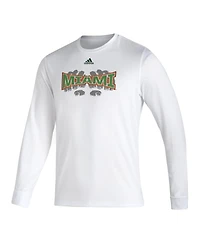 Men's adidas White Miami Hurricanes Touchdown Ring Creator Long Sleeve T-shirt